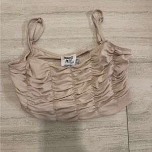 Princess Polly Beige Gathered Blouse sz 4